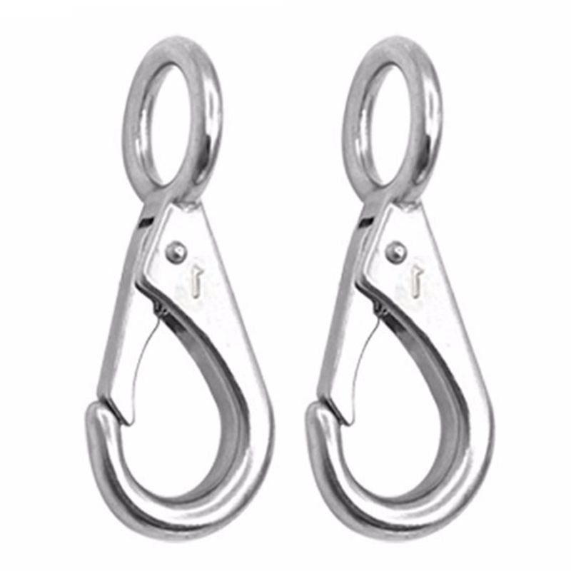 2Pcs Stainless Steel 316 Rigid Loaded Fixed Eye Spring Clip Snap Hook Carabiner Marine Hardware Accessories for Boats