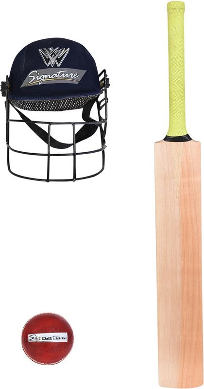 W SIGNATURE PLAIN Cricket Bat Leather Ball + 1 Halmet Cricket Kit  (Bat Size: 5 (Age Group 10 - 12 Years))