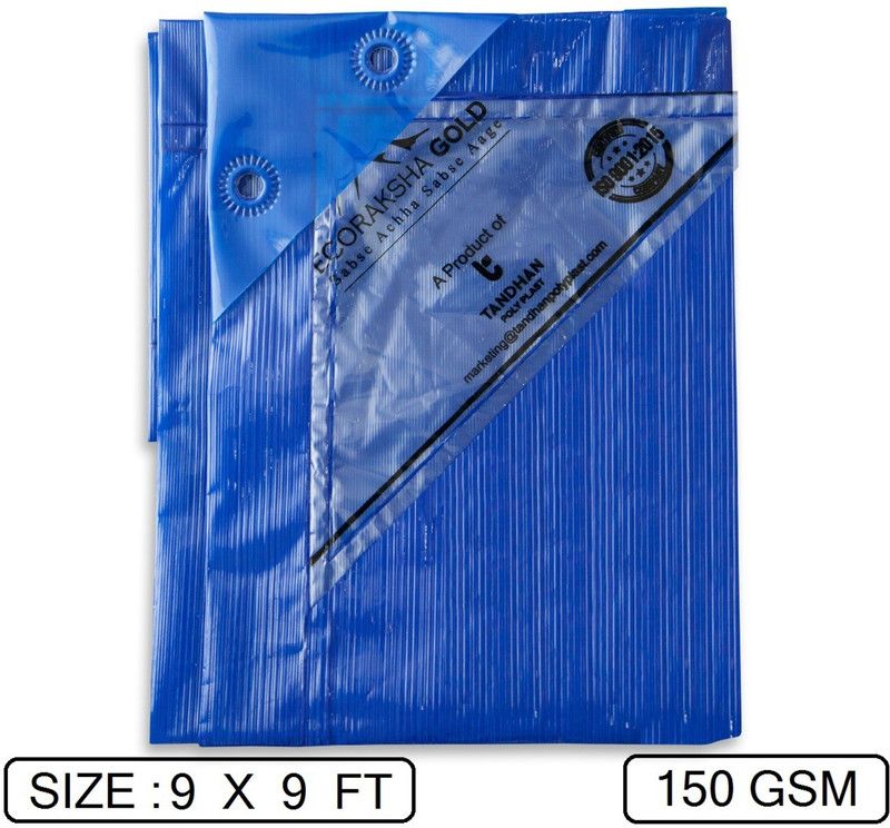 Tandhan Ecoraksha Gold Premium Multilayer Eco-friendly 9 X 9 FT tarpaulin Sheet Tent - For Multipurpose Heavy Duty Waterproof Tadpatri 150 Gsm Plastic Cover Tharpai  (Blue)