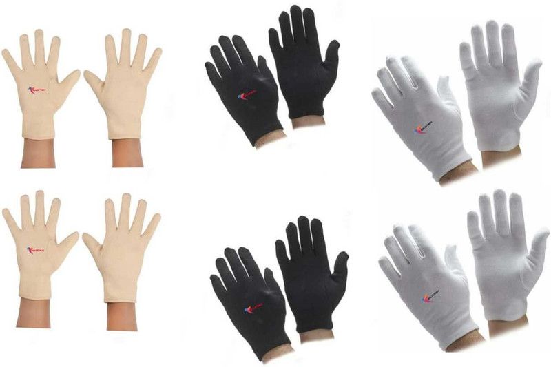 GOLDFINCH Cotton Cricket Multipurpose Hand Protect Re-usable Batting Inner Gloves Set of 6 Inner Gloves  (Skin, Black, White)