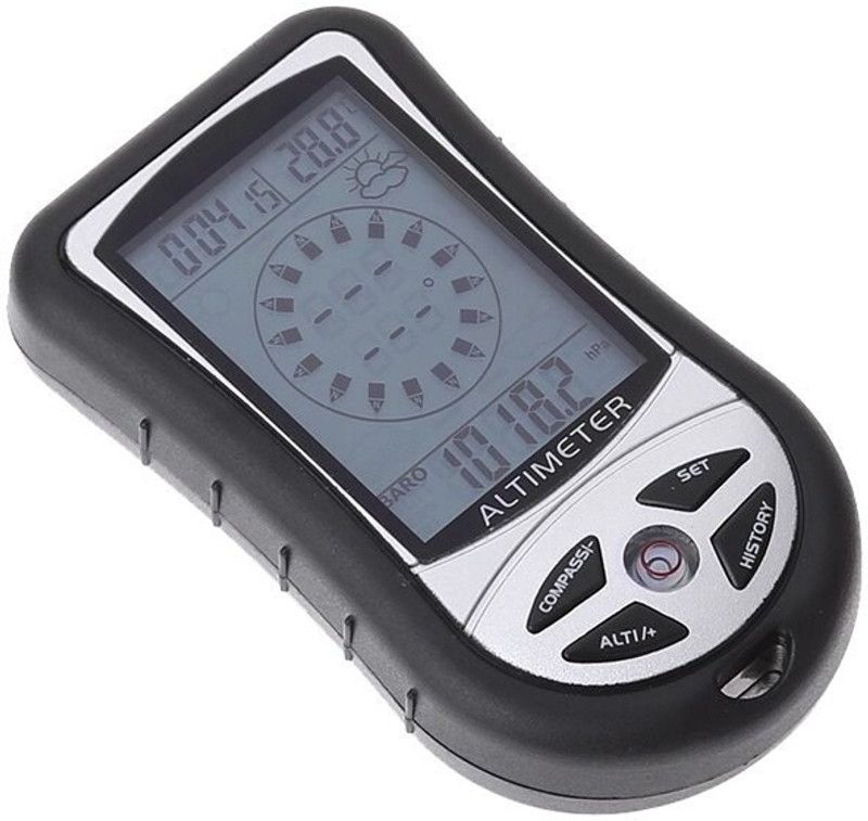 Real Instruments 8 in 1 Digital Compass Barometer Weather Forecast LCD Backlight Compass  (Black, Silver)