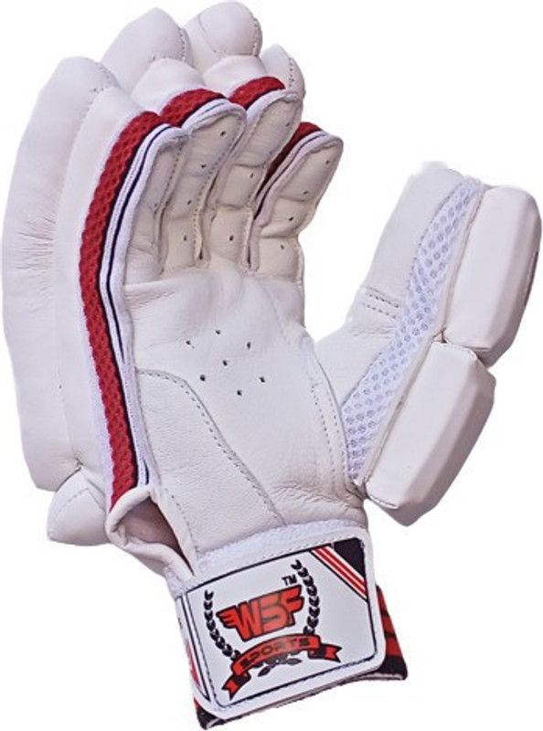 wsfsports CRICKET BATTING GLOVES LEATHER Right Hand Size for men colour (Wihte Red} Batting Gloves  (Wihte, Red)