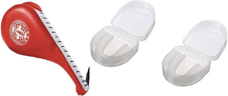 RS Taekwondo Karate Fan Pad Single Side One Piece And I Pair of Flexible Mouth Guard Focus Pad  (Red, White)