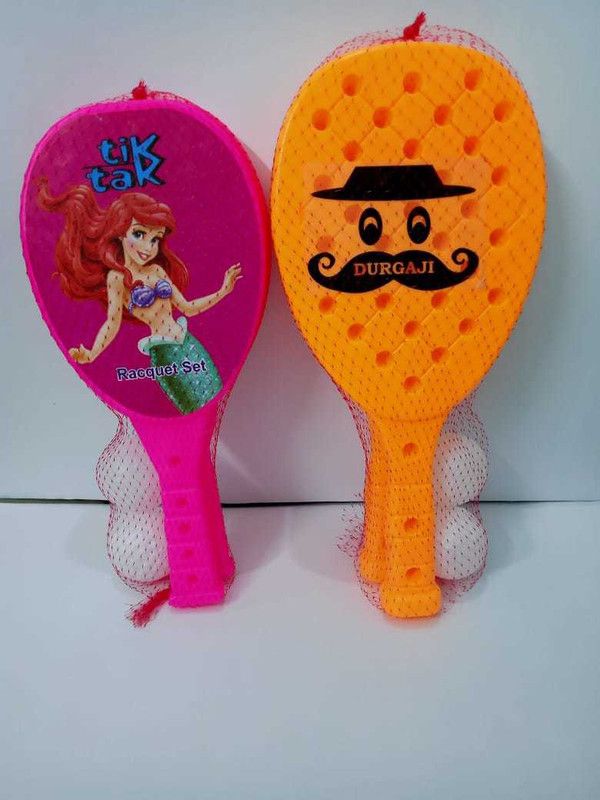 Durga ji Badminton Plastic Racquet Ball Toy for Kids - COMBO Pink, Yellow Strung Badminton Racquet  (Pack of: 8, 192 g)