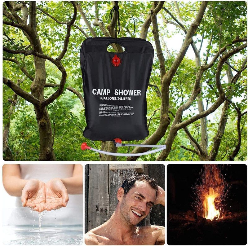 Inllex 20Lt/5 Gallon Solar Camp Shower Bag - Removable Head & Hose - On-Off Switchable Solar Powered Portable Shower  (20 L)