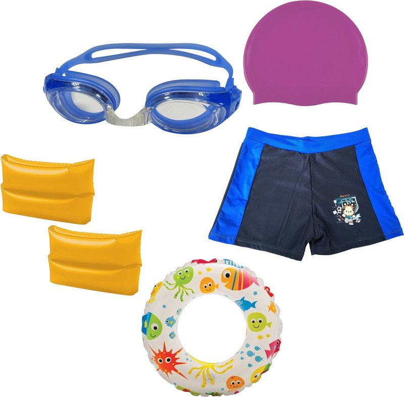 GOLDDUST Swimming Goggles, Silicone Cap, ArmBand Swim Ring with Swim Shorts for 3-6 Year Child Swimming Kit