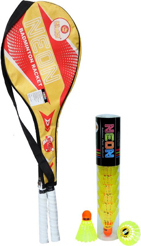 MegaPlay NEON Badminton Racket (2Pcs) + Plastic Shuttlecock ,Green (10 pcs) Badminton Kit Badminton Kit