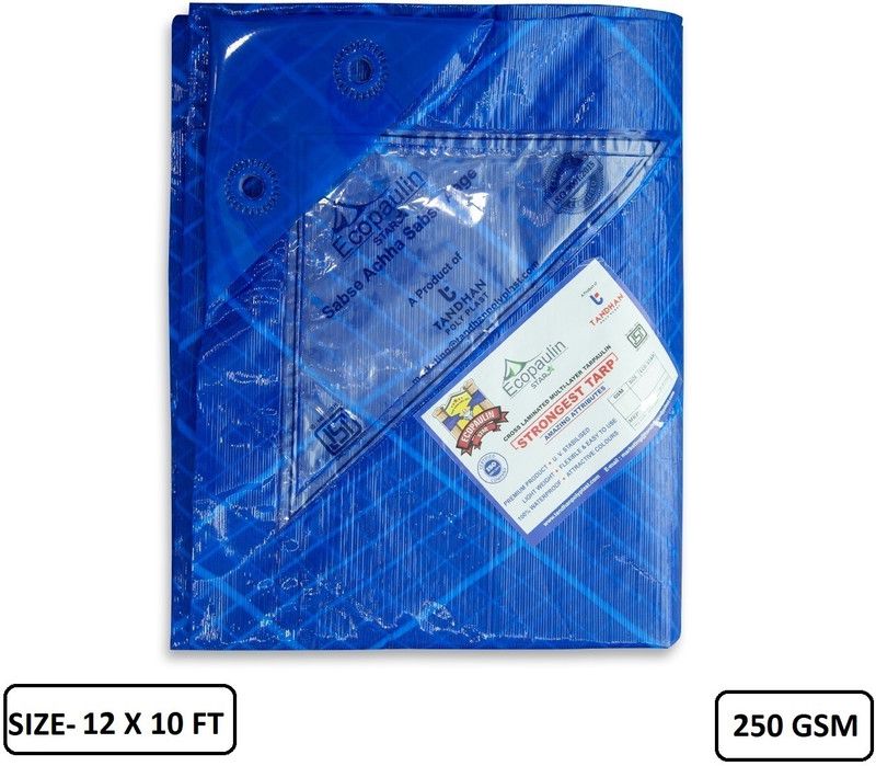 Tandhan Ecopaulin Star Cross Laminated Multilayer 12 X 10 FT Eco-Friendly Tarpaulin Tent - For Multipurpose Heavy Duty Waterproof Poly Tadpatri 250 Gsm Plastic Cover Tharpai  (Blue)