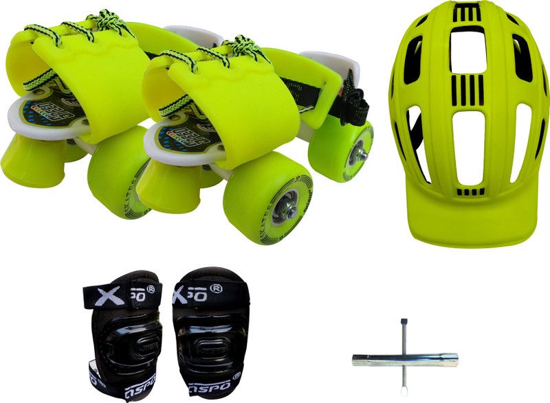 Jaspo Toddlers Baby Kids Junior Eco Adjustable Roller Skates Combo (Color: Neon) (Suitable for Age Group Up to 5 Years) Skating Kit