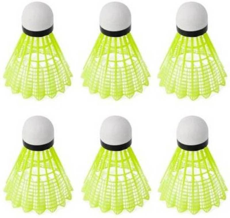 Spocco Windproof Training Exercise Nylon Feather Shuttlecocks (6Pc) Medium Slow, 76 Nylon Shuttle - Yellow, White  (Medium Slow, 76, Pack of 6)