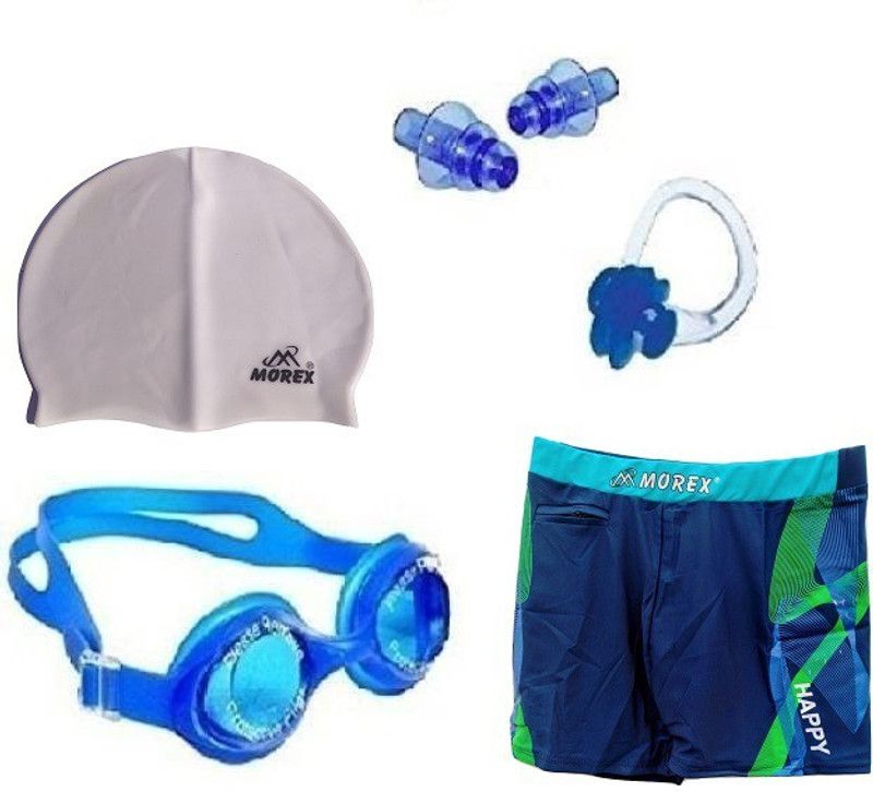 Morex ® Swimming Cap , Google , Trunks ,Ear plug & Nose Size-XL Clip CB-340 Swimming Kit