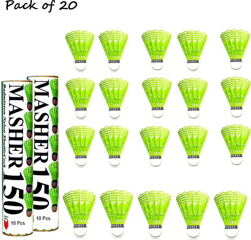 BLUE PANTHERS Masher Best quality 20 shuttlecocks Nylon Shuttle - Green  (Medium, 77, Pack of 20)