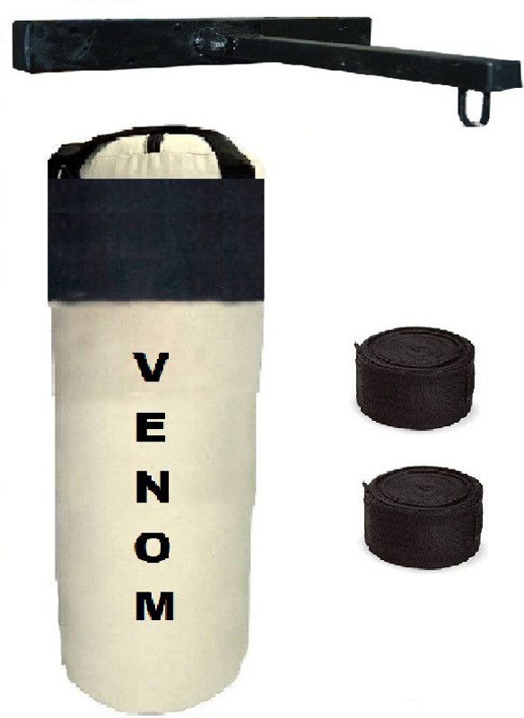VENOM 48 Inch Long, CANVAS Material, Filled Punching Bag along with Hanging Straps, Hand Wrap Pair & Bag Stand Boxing Kit