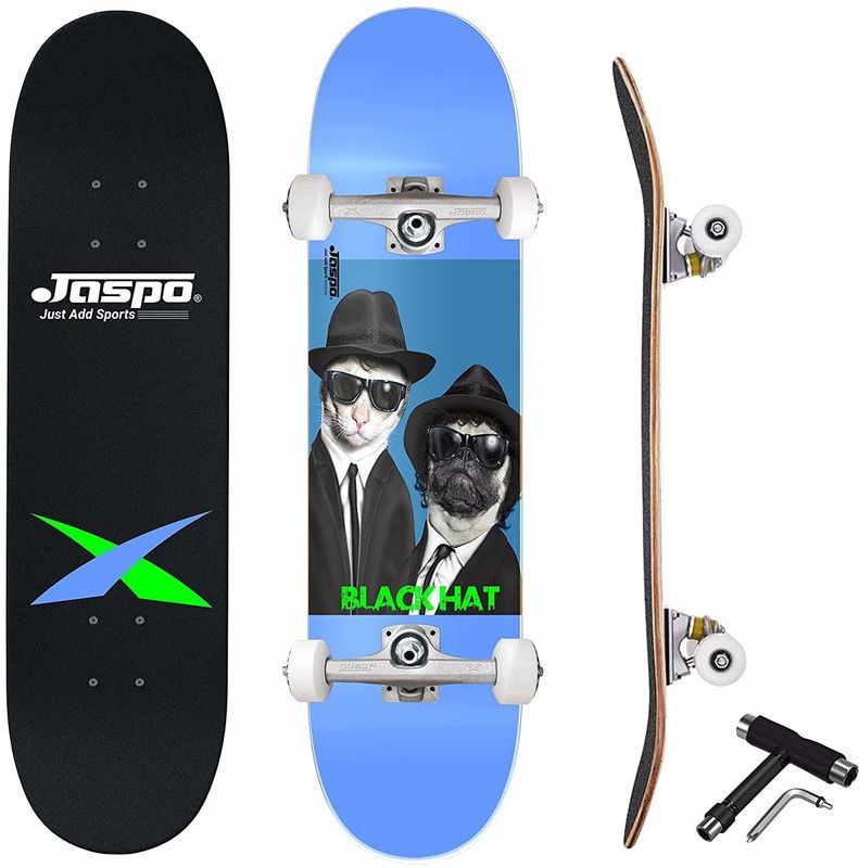 Jaspo BLACK HAT (31 x 8) inches Fully Assembled 7 Layer Canadian Maple Skateboard Suitable for All Age Group 31 inch x 8 inch Skateboard  (Multicolor, Pack of 1)