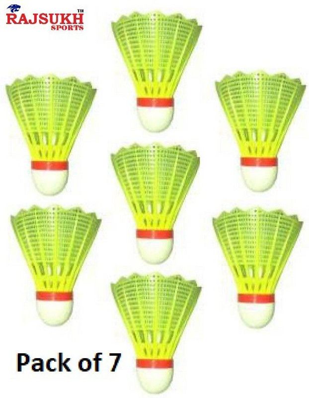 RAJSUKH SPORTS Badminton Nylon Shuttle Cock (Pack of 7) Nylon Shuttle - Green  (Medium, 77, Pack of 7)