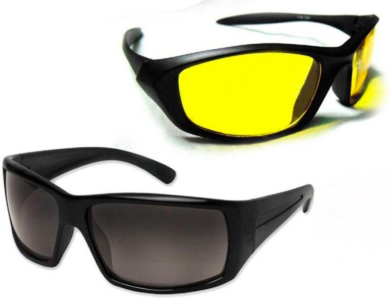 ATTRACTIVE Day And Night Vision Motorcycle Goggles  (Black, Yellow)