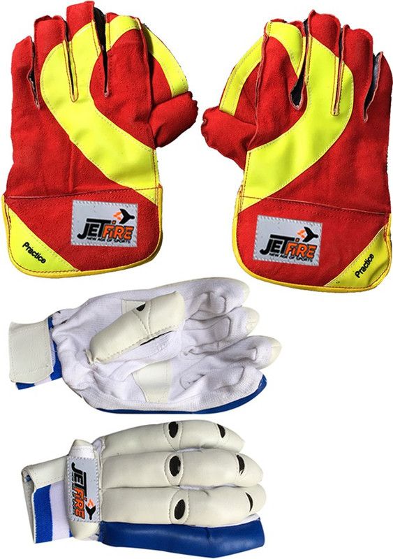 JetFire Basic Practice Wicket Keeping Gloves Combo With Basic Batting Gloves Wicket Keeping Gloves  (Multicolor)