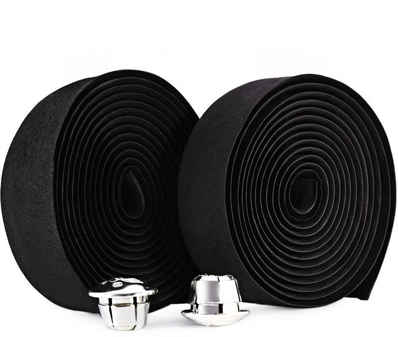 BOLT 2 Pieces Cycling Road Bike Bicycle Cork Handlebar Ribbon Tape Wrap Bar Plug Handlebar Tape  (Black)