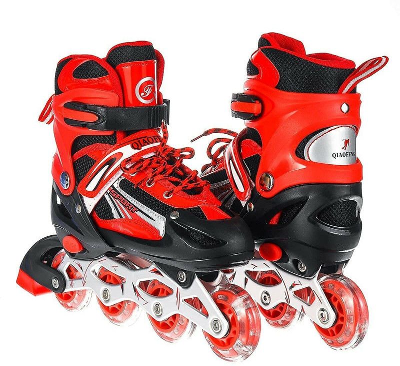 Fayme International Adjustable Aluminium Inline Skates Combo Set for Boys Kids and Girls In-line Skates - Size 6-9 UK  (Red)