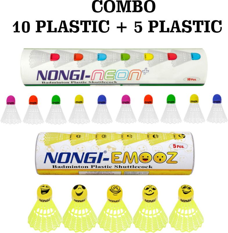 Nongi Badminton shuttle (Neonplus & Emoz) COMBO Pack of 15 shuttle for Badminton sport Plastic Shuttle - White  (Medium, 77, Pack of 15)