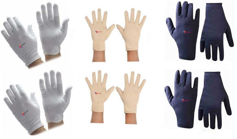GOLDFINCH Cotton Cricket Multipurpose Hand Protect Re-usable Batting Inner Gloves Set of 6 Inner Gloves  (White, Skin, Navy)