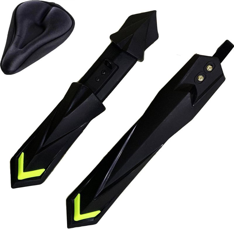 COZYCOOL BicycleFront and Rear Mudguard with Long Patti Fitting And 1 Cycle Seat Cover Full Length Front & Rear Fender  (Black, Yellow)
