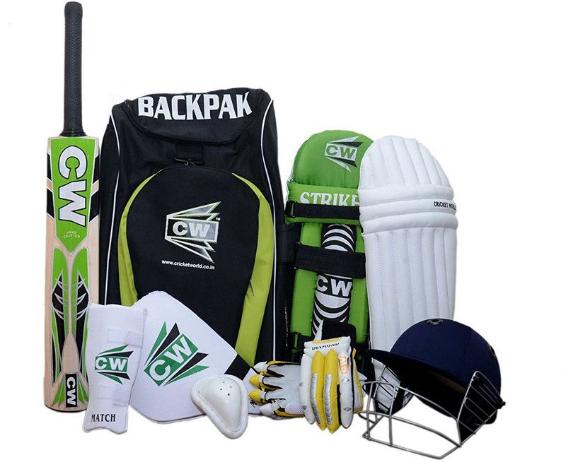 CW League 20-20 Sports Cricket Kit Green Full Size With Kashmir Willow Cricket Bat Complete Accessories Set Ideal for 13 +Year Senior Cricket Kit