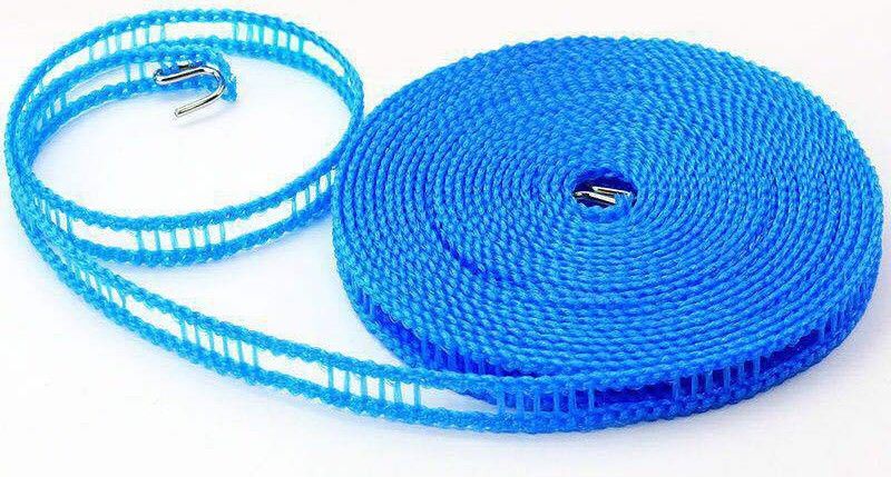 Nyamah sales Windproof Anti-Slip Clothes Washing Line Drying Nylon Rope with Hooks Nylon Blue  (Length: 5 m, Diameter: 10 mm)