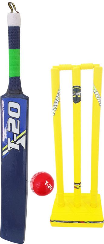 Jaspo T-20 Wooden Cricket Set(Size-5)(1 Wooden bat,1 T-20 Ball,3 Plastic Stumps,2 Bail)(BLUE) Cricket Kit