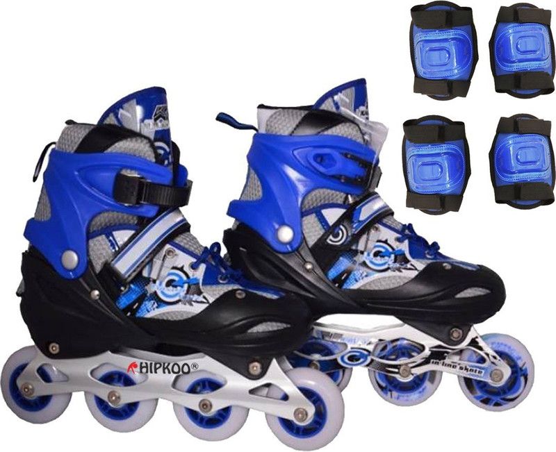 Hipkoo Sports Sterling Adjustable Inline Skates (Size 35-38) Medium With Protective Set (Elbow & Knee Guard) Skating Kit