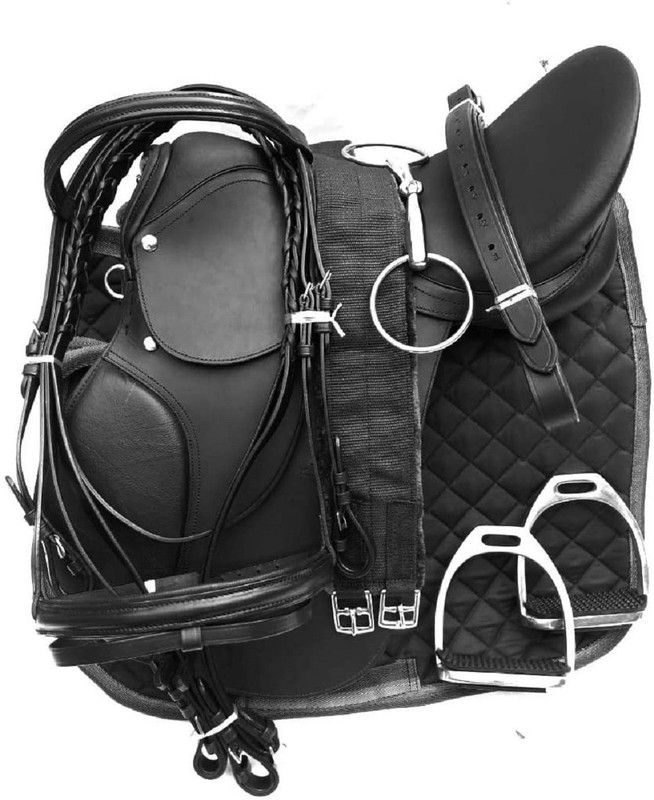 Lussoro Saddle All Purpose Black Leather English Riding Horse Saddle Starter Kit(Size15) Saddle  (Black)