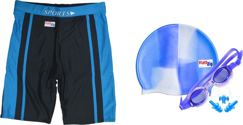 MATTZIG Dazzy (One Swimming Trunk + Cap + Goggle + One Nose Clip + One Pair ear Plugs) Swimming Kit