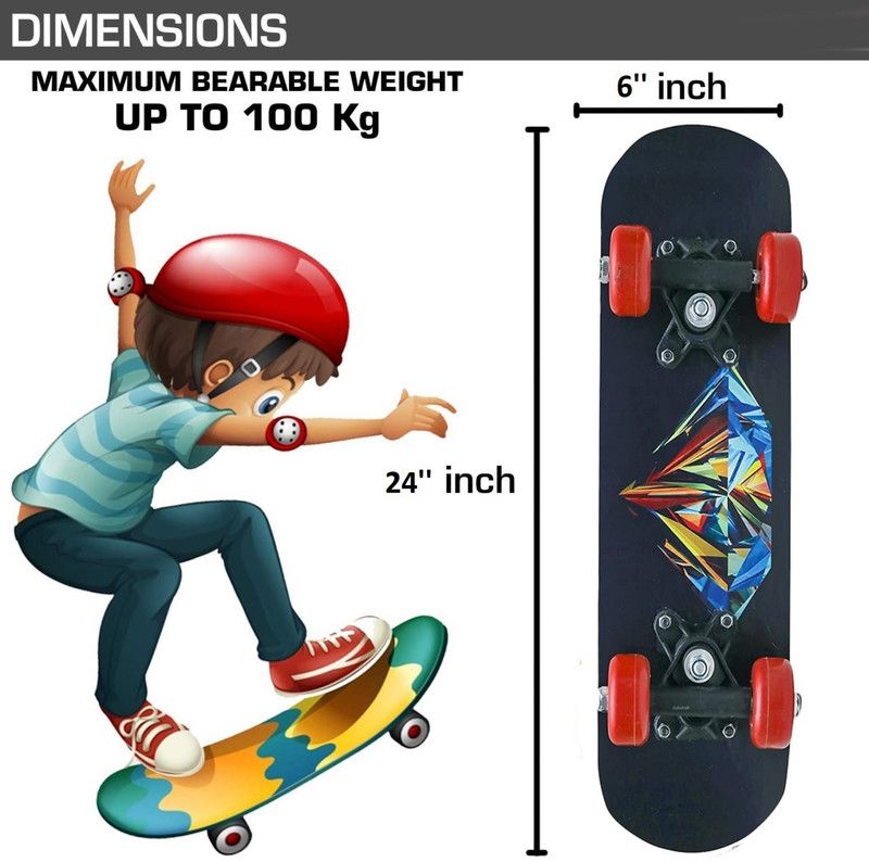Dykidrah Diamond Handheld Skateboard 4 Wheels Skate Boards 6 inch x 24 inch Quad Roller Skates - Size ALL IN ONE UK  (Multicolor)