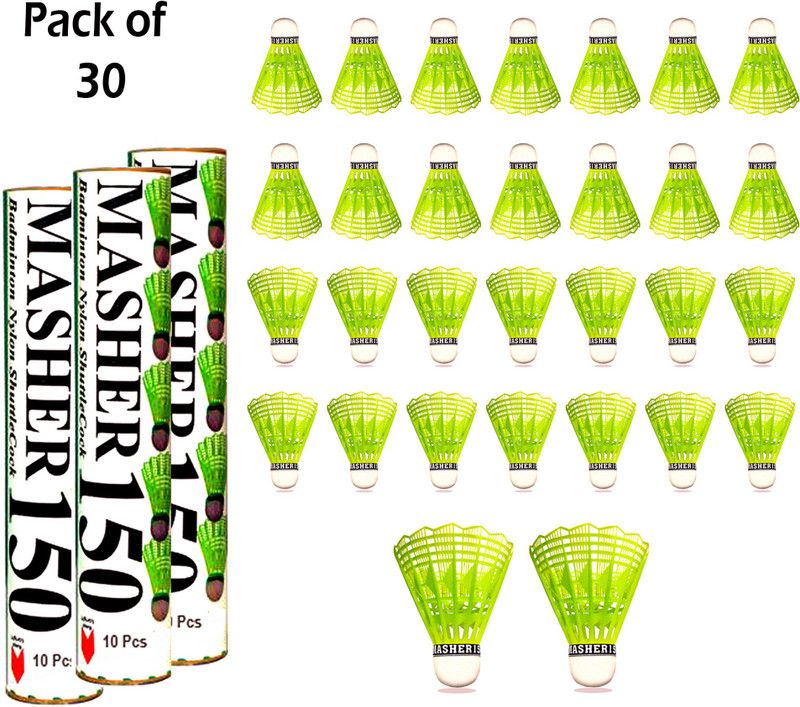 Stonkraft Masher 150 Best plastic shuttlecock pack of 30 Feather Shuttle - Green  (Medium Fast, 78, Pack of 30)