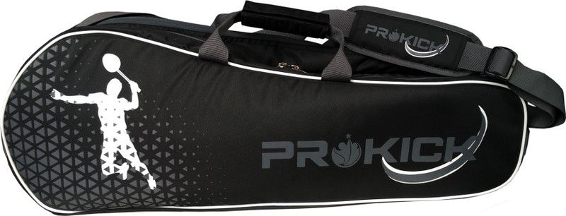 Prokick Badminton Kitbag with Double Zipper Compartments - Black/Grey  (Black, Kit Bag)