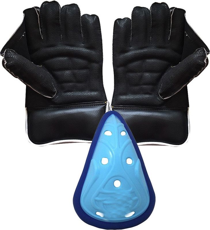 JetFire Regular Wicket Keeping Gloves Combo Abdominal Guard Wicket Keeping Gloves  (Black)