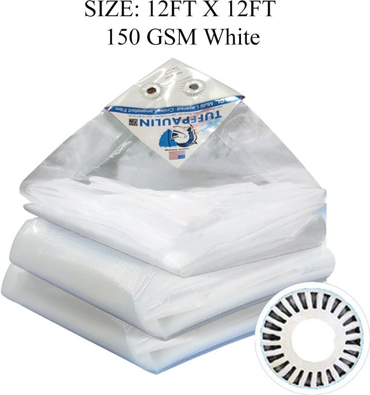 TUFFPAULIN 12FT X 12FT 150 GSM White Tarpaulin Tent - For Truck body, Car, Bike, Grain Covers, Pond Liners  (White)
