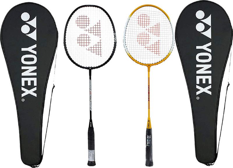 YONEX 1 GR 303 Full Cover, Yellow + 1 ZR 100 Full Cover, Black Multicolor Strung Badminton Racquet  (Pack of: 2, 350 g)