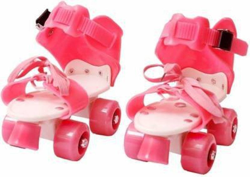 TINGLEZONE Roller Skates Shoes For Kids -In-line Skates quad roller for kids/children Quad Roller Skates - Size free size UK  (Pink)