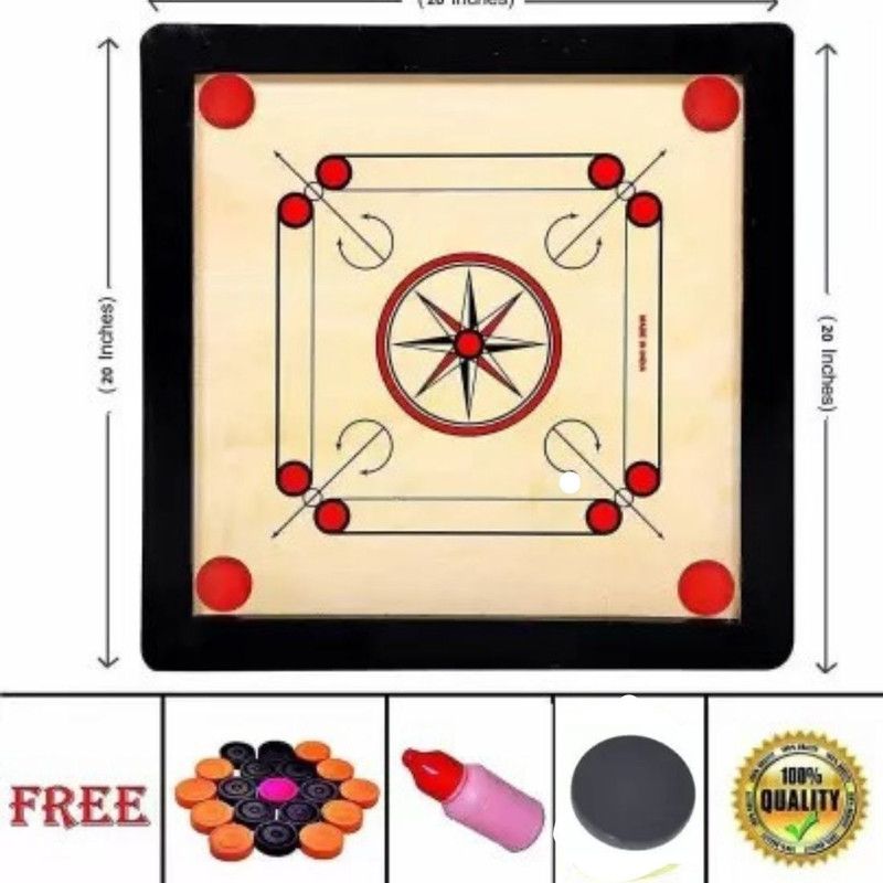 Hobs Indoor 20 X 20 Inches Wood Round Pocket Carrom Board with Coins, Striker+Powder 50.8 cm Carrom Board  (Multicolor)