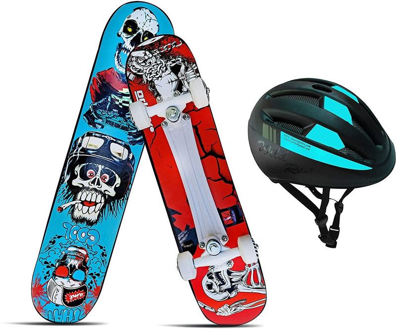 Jaspo Max Penalty Dual Combo 27"x 7" Wooden Skateboard with Helmet Skating Kit