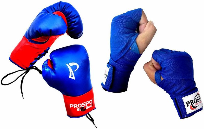 PROSPO Boxing Gloves with Laces and with Velcro,Glove and Handwrap Combo Size 8oz Boxing Gloves  (BLUE-RED)
