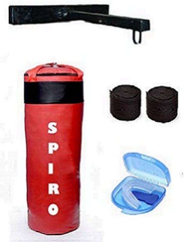 SPIRO Red & Black, Filled, 5.0 Feet, Synthetic Leather Punching Bag with 3 Accessories Boxing Kit