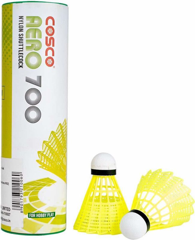 COSCO Aero 700 Badminton Shuttlecock - Yellow Nylon Shuttle - Yellow  (Medium, 77, Pack of 1)