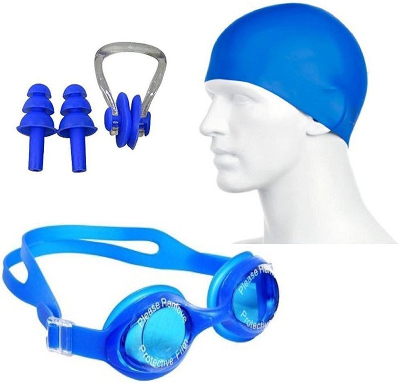 TIMA Swimming Combo Kit (Silicon Cap, Silicon Ear Plug, Swimming Nose Clip, Swimming Goggles) Swimming Kit Swimming Kit