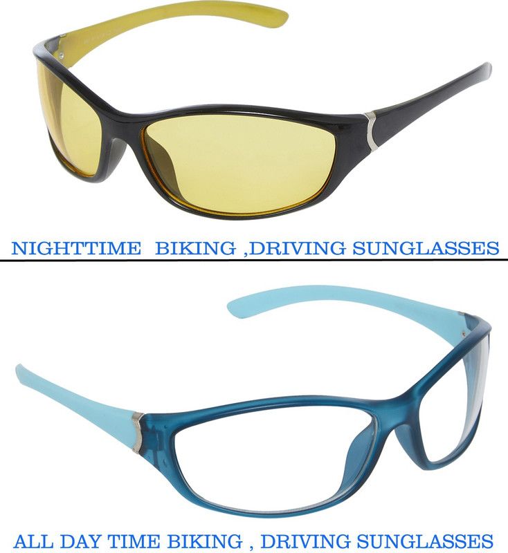 VAST Combo Pack Of 2 UV Protected Wrap Around Night Vision & Day Vision Unisex (BLKYELLOW_CLEAR) Sports Goggles  (Yellow)