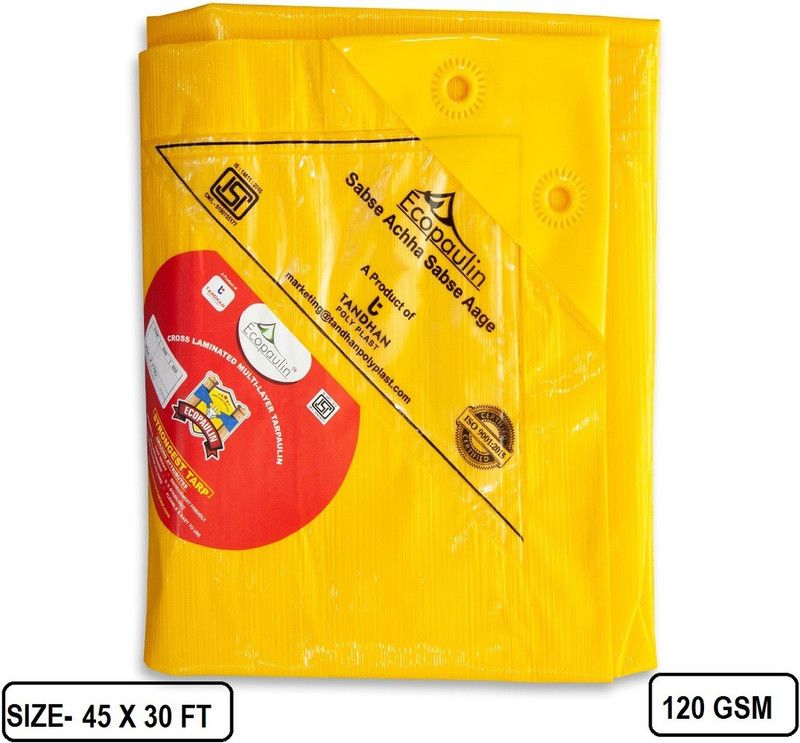 Tandhan Ecopaulin Cross Laminated Multilayer Eco-friendly 45 X 30 FT tarpaulin Sheet Tent - For Multipurpose Heavy Duty Waterproof Tadpatri 120 GSM Plastic Cover Tharpai  (Yellow)