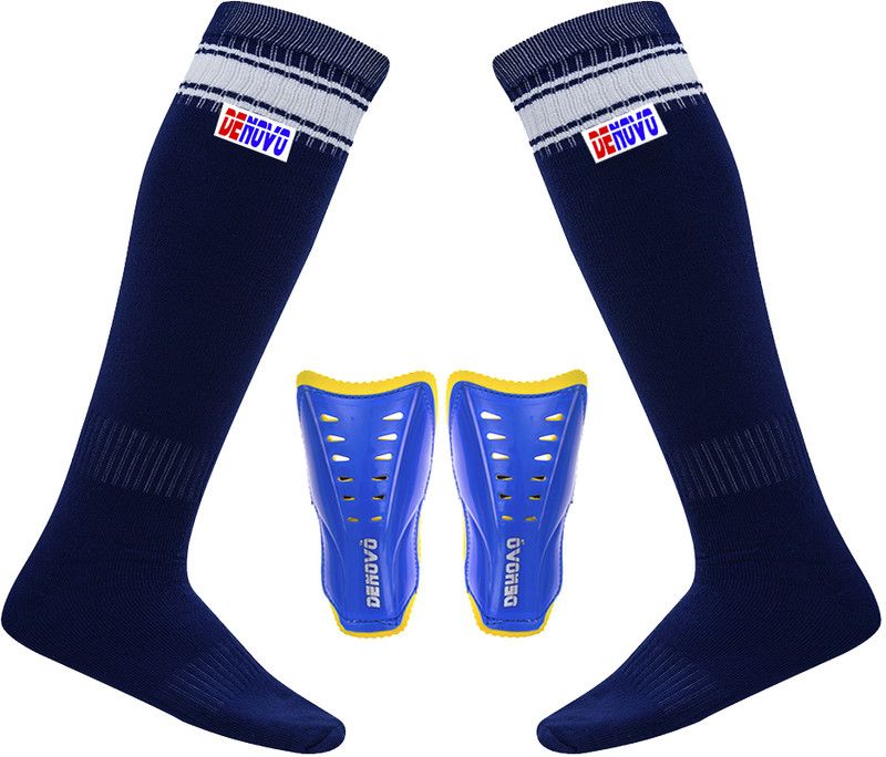 DENOVO Justry Football Kit (One Pair Poplin Plain Knee Length Football Socks + One Pair Shin Guard) Football Kit