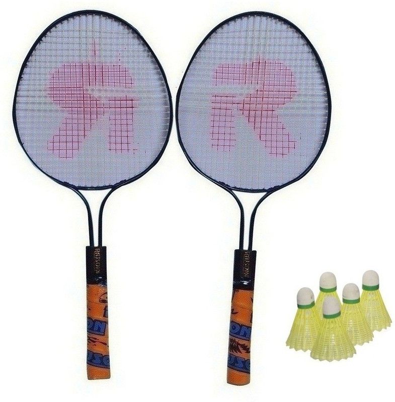 rajson Small Size Double Rod Light Weight Badminton Racquet Pair For Kids With 5 Shuttles Badminton Kit