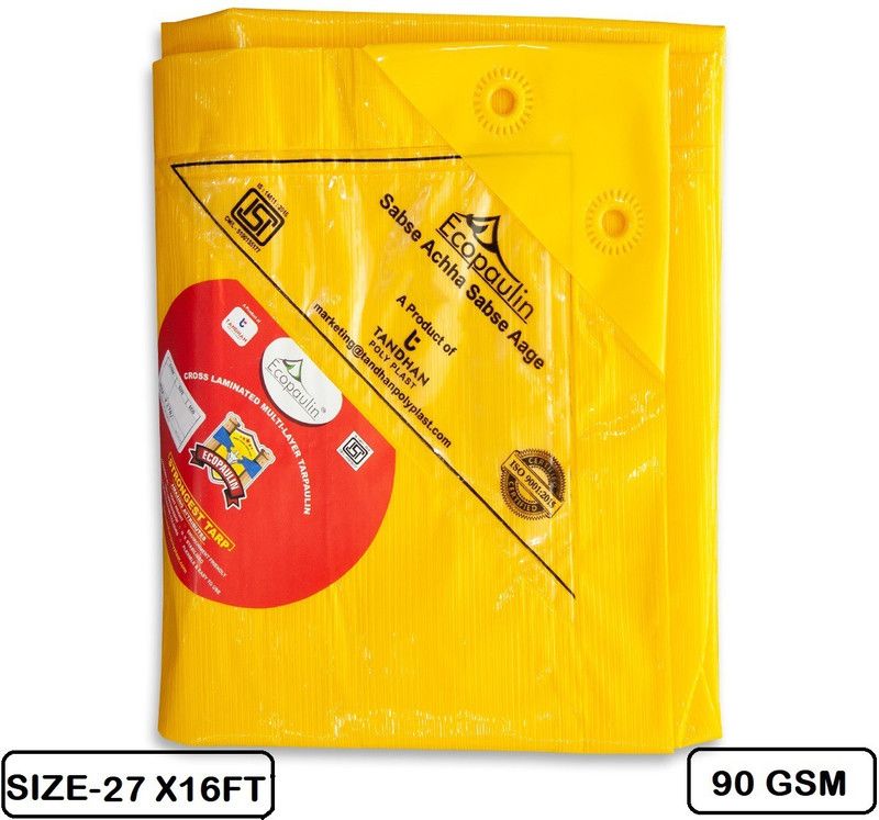 Tandhan Ecopaulin Cross Laminated Multilayer Eco-friendly 27 X 16 FT tarpaulin Sheet Tent - For Multipurpose Heavy Duty Waterproof Tadpatri 90 GSM Plastic Cover Tharpai  (Yellow)